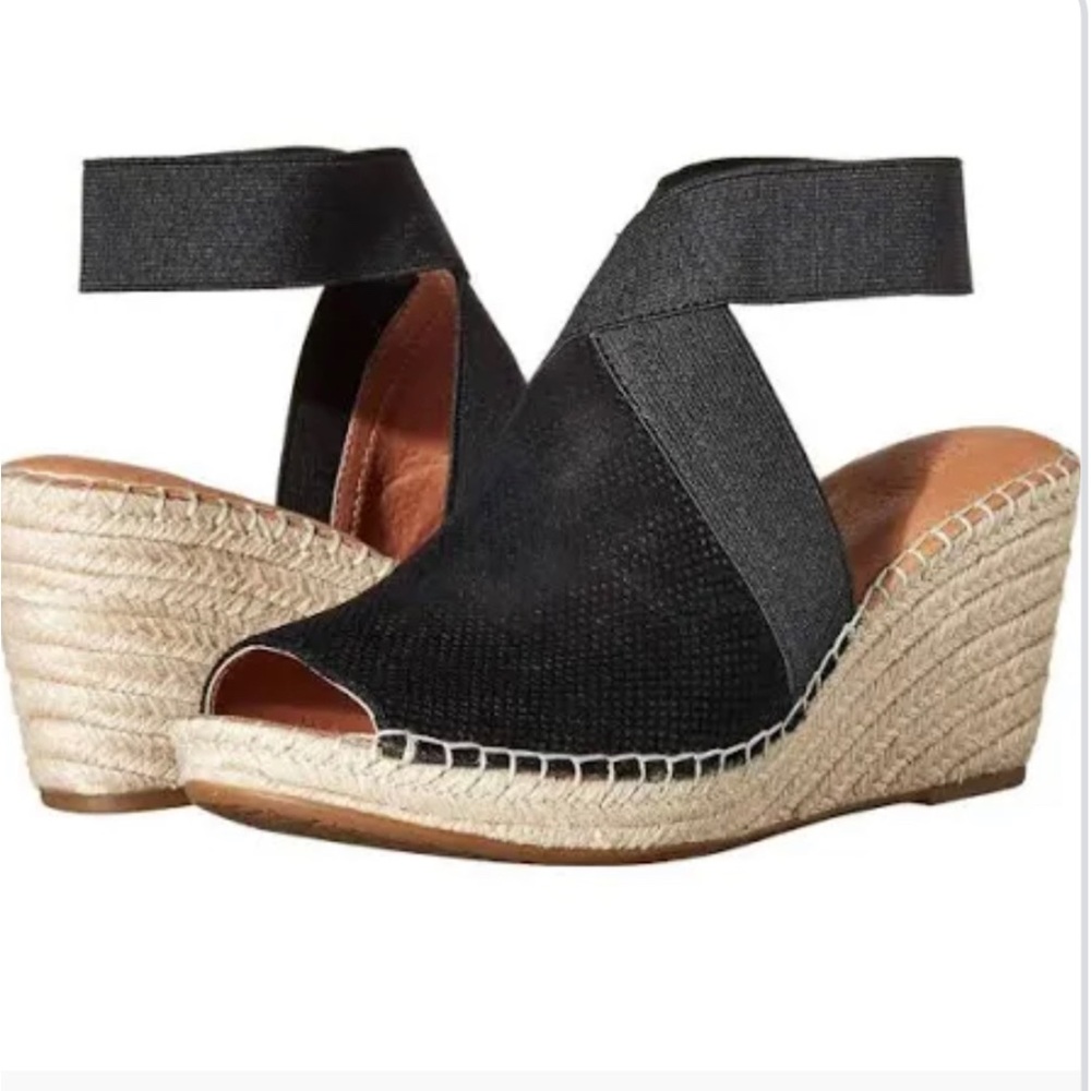 Gentle Souls Colleen Espadrille Wedge Cross Strap Black Suede Sandals Sz 8